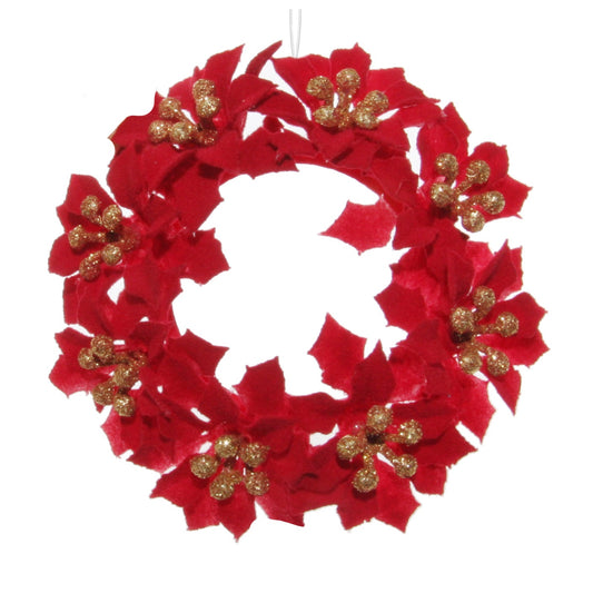 Shishi Christmas Poinsettia Hanging Wreath Ornament with Gold
