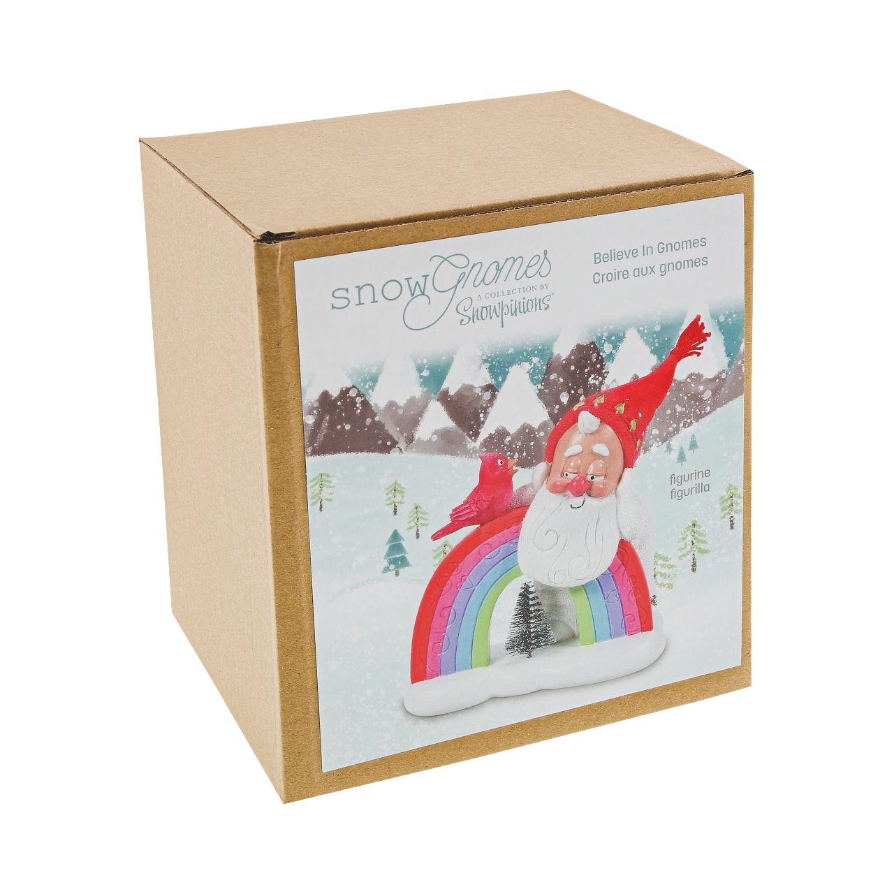 Department 56 Snowpinions Christmas Snow Gnome With Rainbow This cute Snow Gnome with Rainbow. Hand crafted from high quality cast stone, they have been hand painted by our in-house artists to ensure a high level of detail. This Snow Gnome even has a real tassel atop his pink hat. This is the perfect festive gift or accessory.