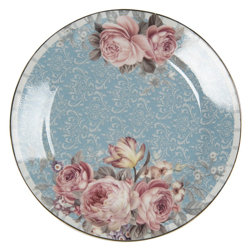Clayre & Eef Classic Crockery Blue Breakfast Plates Crockery Breakfast Plates Ø 18*2 cm Blue Porcelain Flowers Small Plate