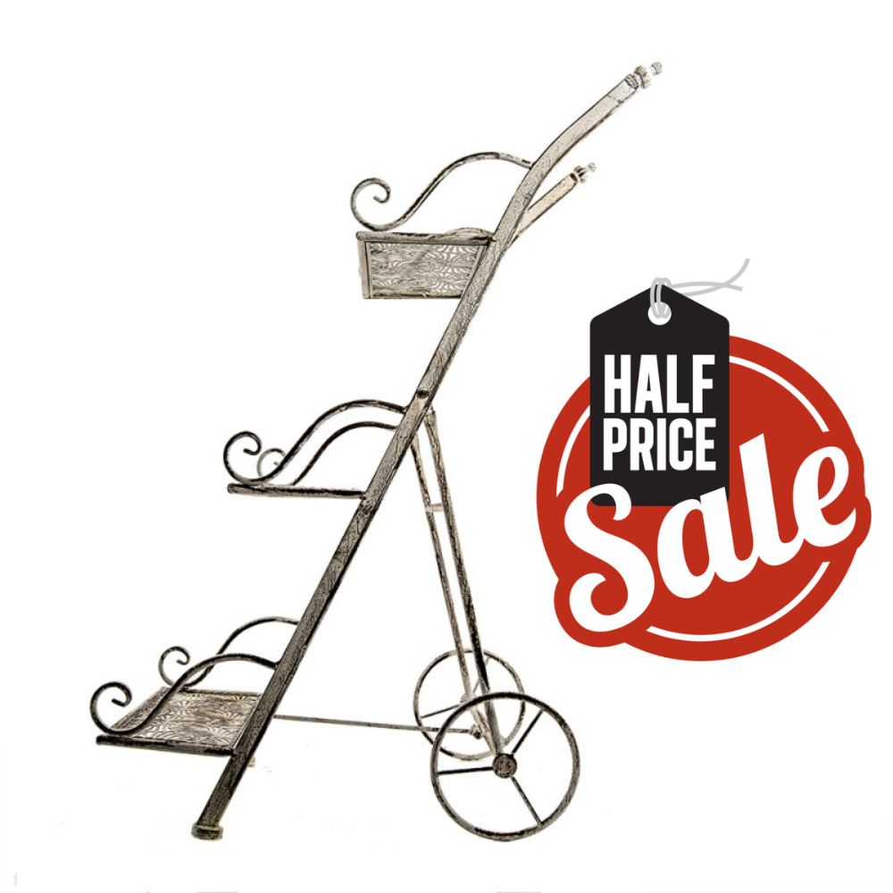 Clayre & Eef Country Style Distressed Iron Garden Storage Rack Storage Rack 37*64*81 cm Grey Iron Garden Rack Kitchen Rack