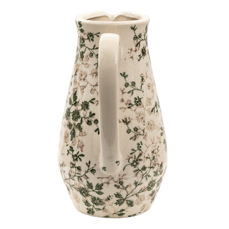 Clayre & Eef Country Style Decorative Green Beige Leaves Ceramic Pitcher Decorative Pitcher 20*14*25 cm Green, Brown, Beige Ceramic Leaves