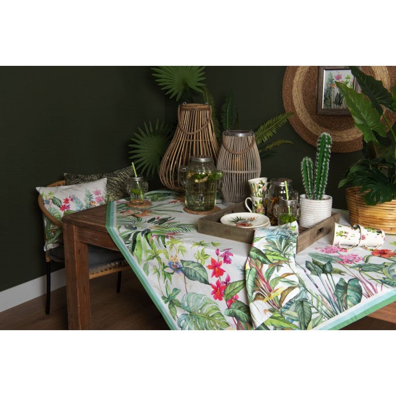 Clayre & Eef Modern Style Rectangle Tablecloth Runner Wild Flowers White, Green, Pink Cotton Rectangle Tablecloth Table Cover Table Runner 50*160 cm