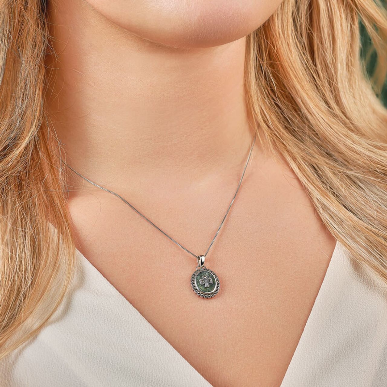 Connemara Marble Marcasite Shamrock Pendant  This beautiful sterling silver pendant is made from Connemara marble, a unique stone that dates back over 900 million years and is known as “Ireland’s gemstone”. All of our Connemara marble is truly authentic, coming from the Joyce family mine in Connemara, County Galway.