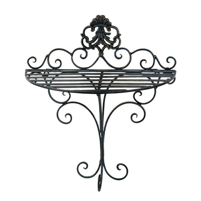 Clayre & Eef Country Style Black Iron Curls Wall Rack  Wall Rack 33*20*39 cm  Black Iron Curls Wall Rack Wall Cabinet