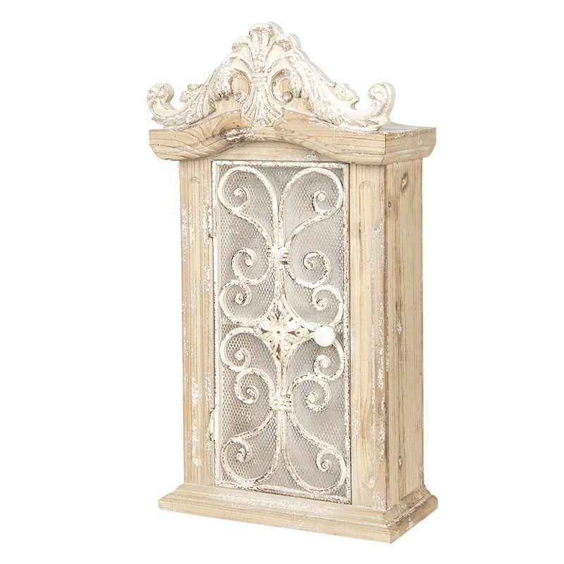 Clayre & Eef Country Style Brown Wood Wall Cupboard Wall Cupboard 32*16*61 cm Brown Wood Curls Rectangle