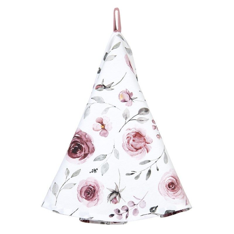 Clayre & Eef Country Style White Cotton Roses Round Kitchen Dishcloth