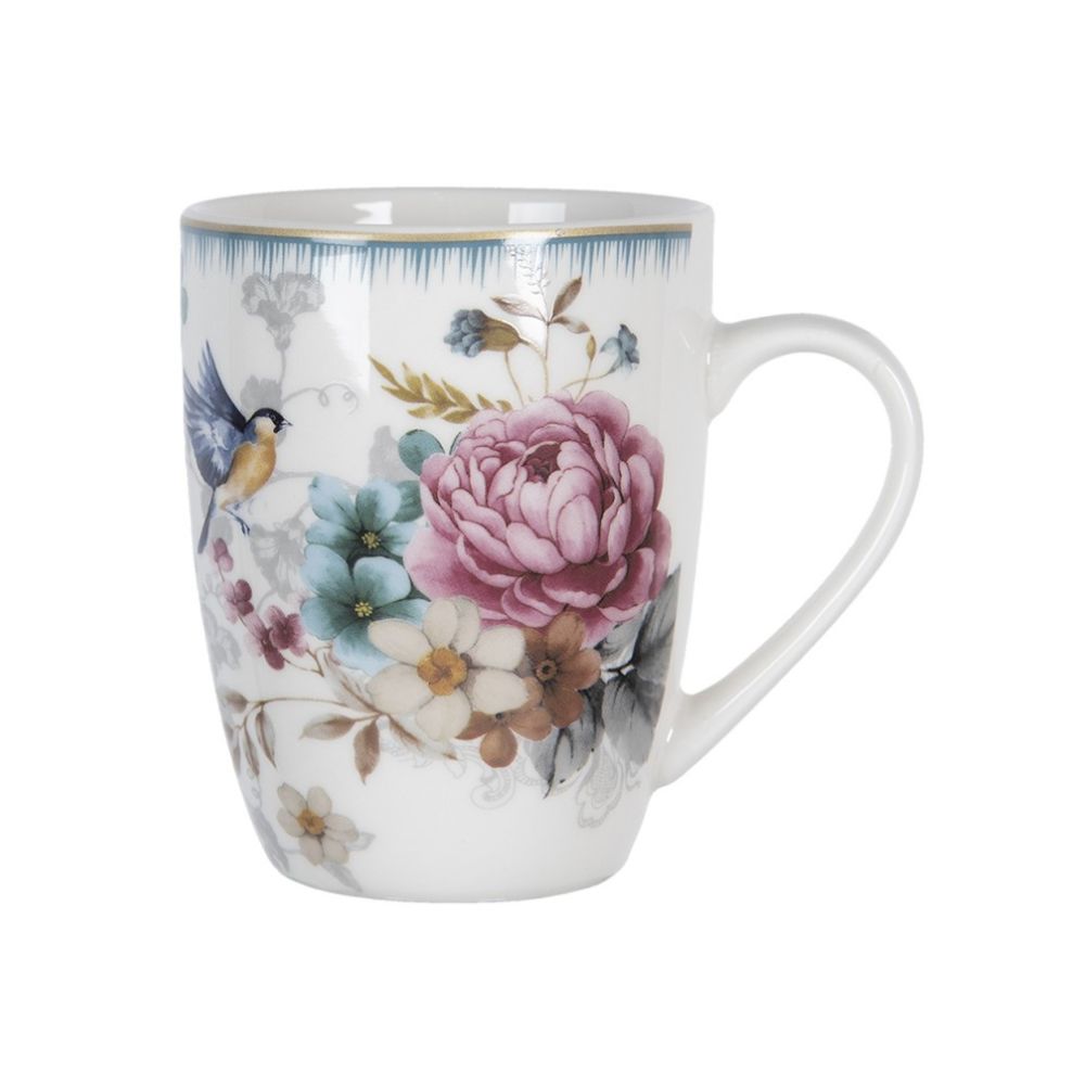 Clayre & Eef Crockery Coffee Tea Mug Romantic Flowers White, Pink, Blue Porcelain Flowers Coffee Mug