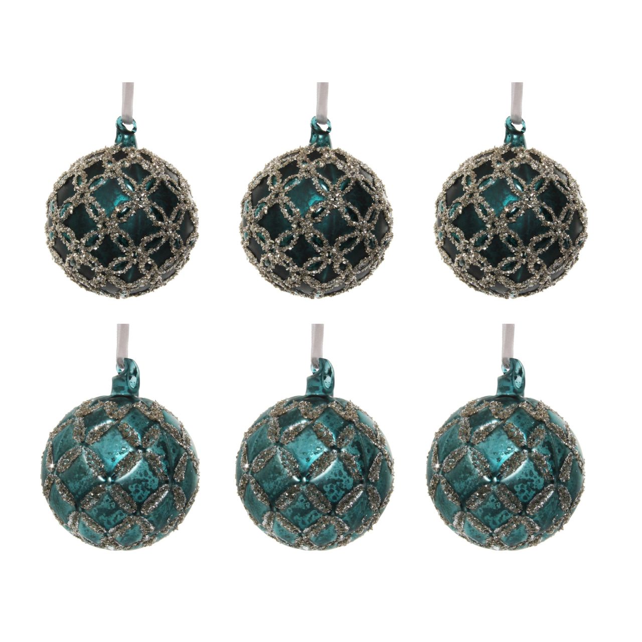 Shishi Blue-Green Glass Silver Glitter Ball Set of 6 Browse our beautiful range of luxury festive Christmas tree decorations, baubles & ornaments for your tree this Christmas.