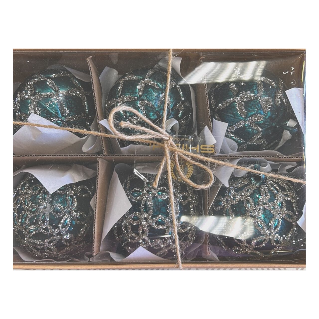 Shishi Blue-Green Glass Silver Glitter Ball Set of 6 Browse our beautiful range of luxury festive Christmas tree decorations, baubles & ornaments for your tree this Christmas.
