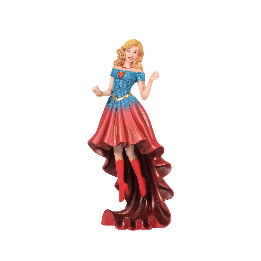DC Comics Supergirl Couture de Force Figurine Fierce meets fabulous in this meticulously reimagined hand-crafted figure inspired by DC Comics most iconic heroines and villains. Shimmering with metallic paint accents on her flowing stylish skirt, Supergirl is midflight ready to conquer the world.