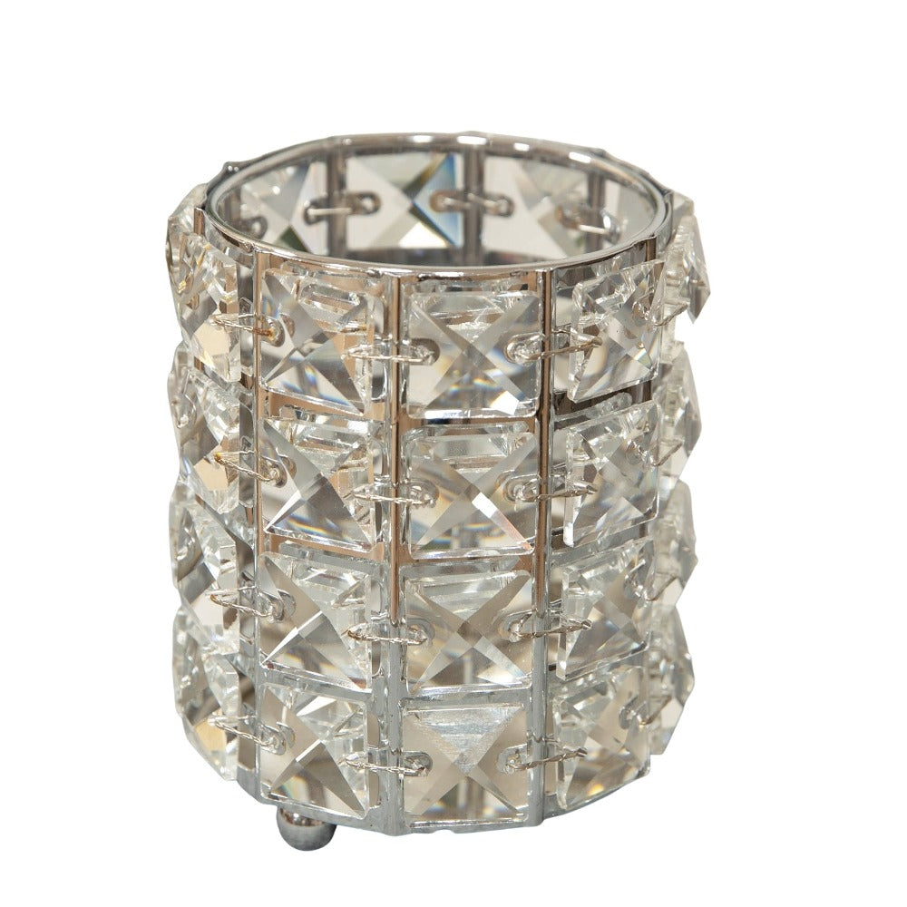 Diamante Crystal Candle Holder Small Create a shimmering and glamorous atmosphere at home with this beautiful silver metal and square diamante crystal candle holder. From the HESTIA® Silver Luxe collection - unparalleled glamour, style and elegance in contemporary home and gift.