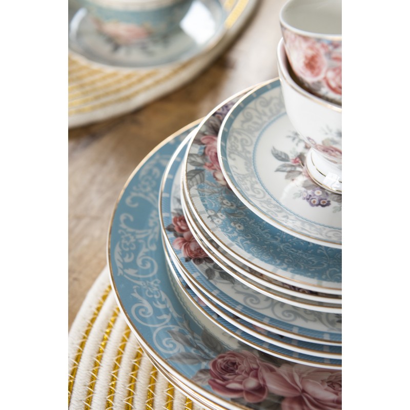 Clayre & Eef Classic Blue Porcelain Diner Plate 26 cm Red Flowers  Tableware Diner Plate Ø 26*2 cm  Blue, White Porcelain Flowers