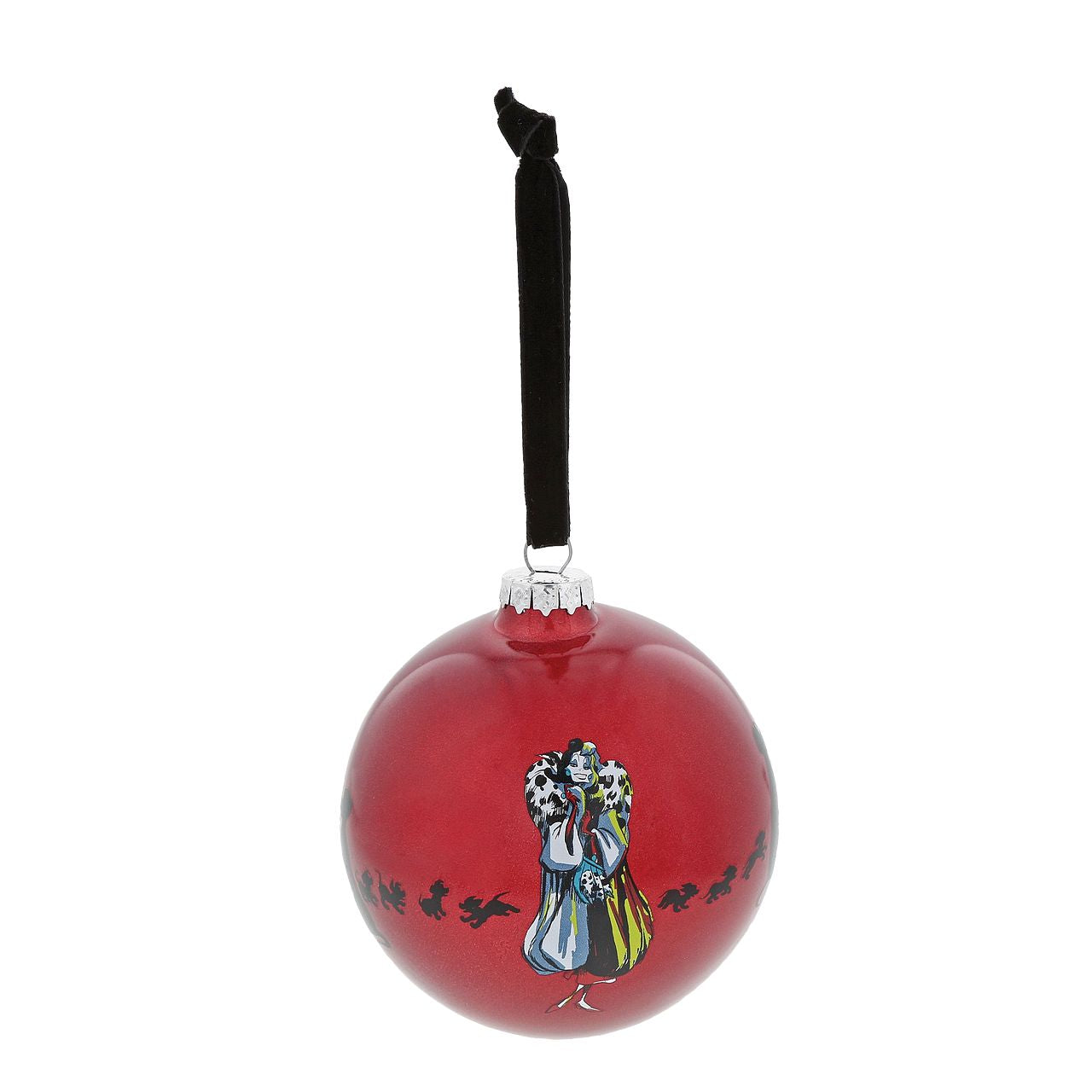 Disney Cruella De Vil Christmas Bauble One Classy Devil The vibrant colours and villainous artwork create this wickedly eye-catching Cruella De Vil glass Bauble. This fabulous 101 Dalmatian keepsake would make a lovely unique gift for a friend, or a self-purchase to brighten up the home. Presented in a branded window box.