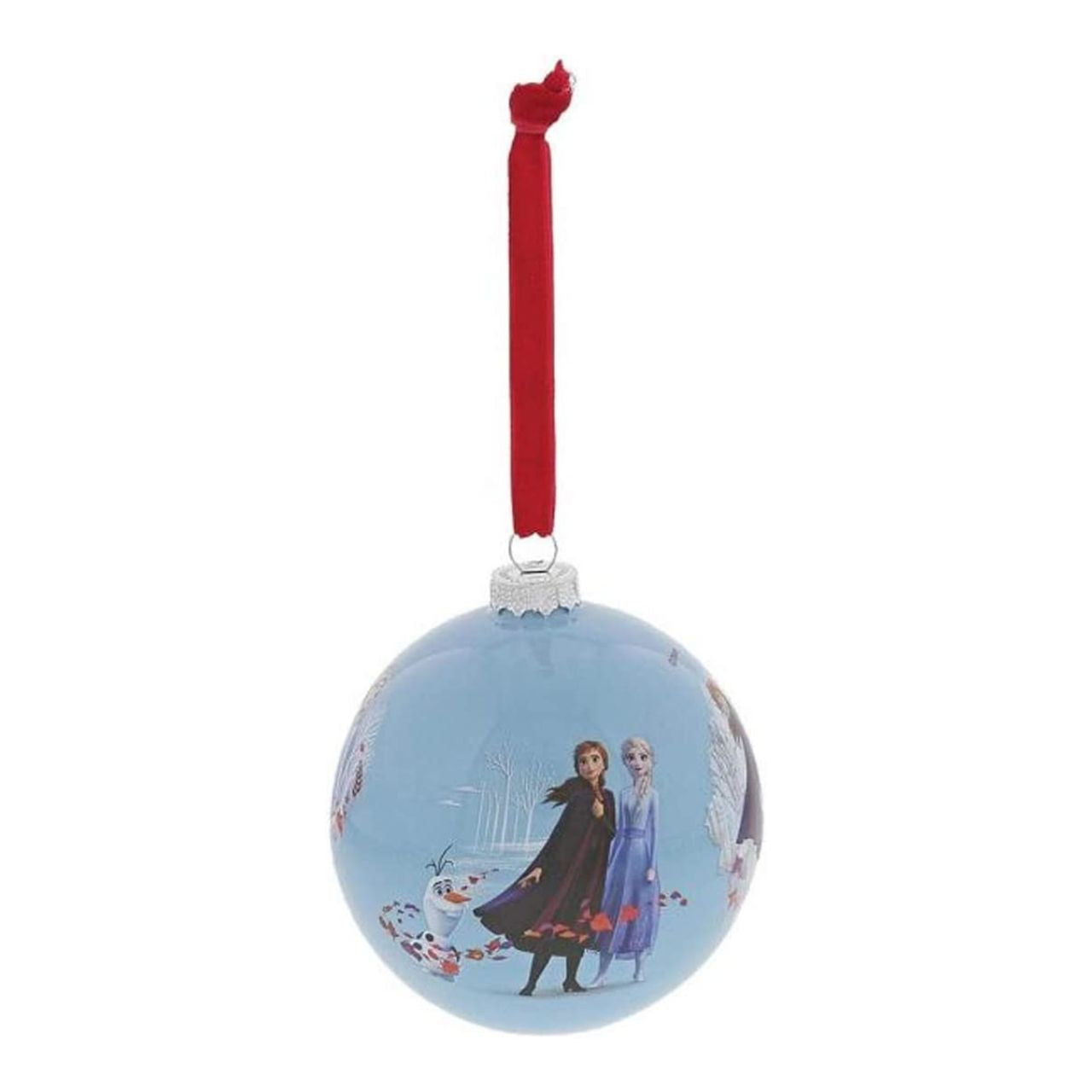 Disney Christmas Bauble Frozen Seek the Truth Elsa and Anna are joined by the lovable Olaf in their next adventure in this icy blue glass bauble. This Frozen treasured keepsake would make a lovely unique gift for a friend, or a self-purchase to brighten up the home. Presented in a branded window box.