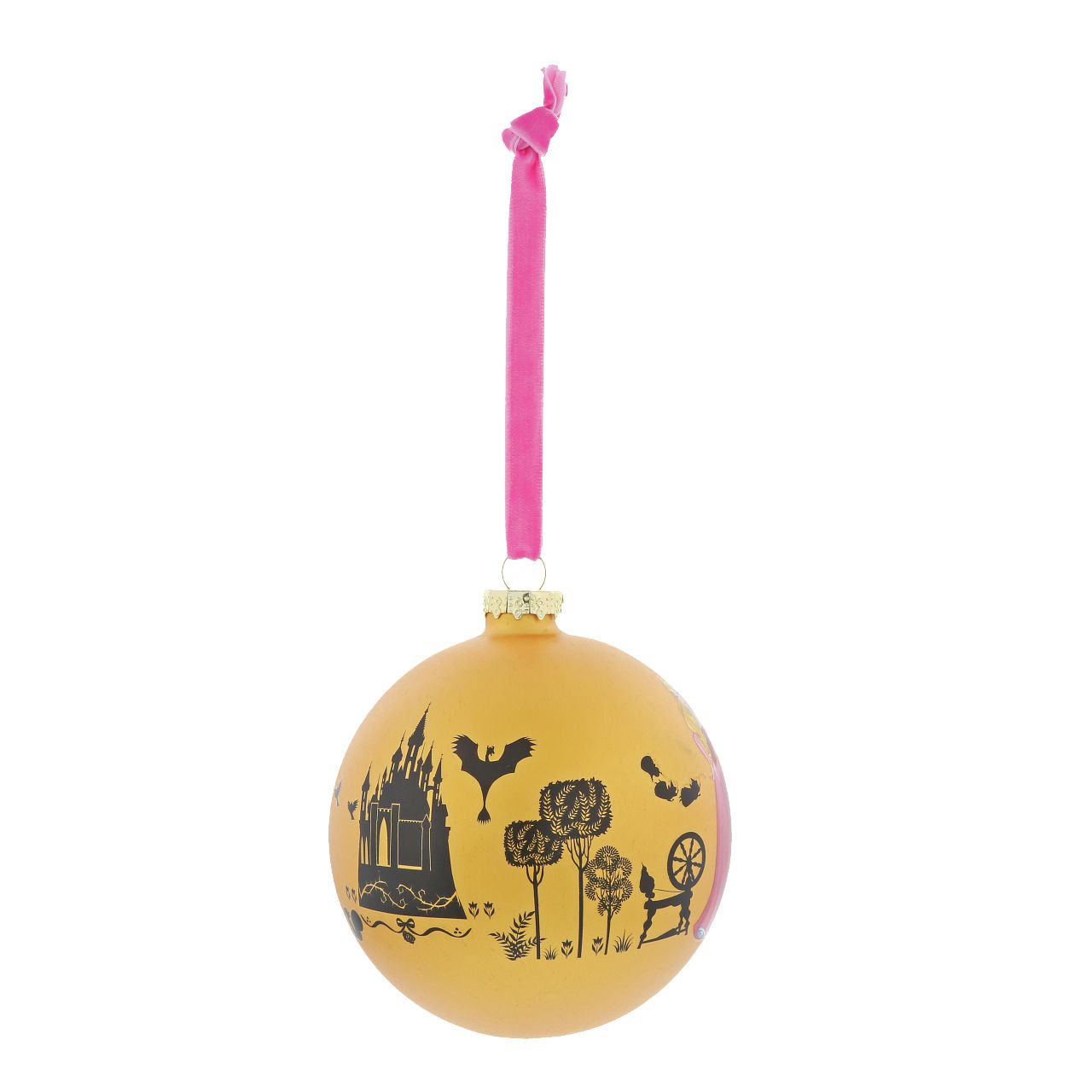 Disney Christmas Bauble Sleeping Beauty Once Upon a Dream Enchanting Disney Collection The princess Aurora dreams of her prince in this beautiful gold coloured glass bauble. This Sleeping Beauty treasured keepsake would make a lovely unique gift for a friend, or a self-purchase to brighten up the home. Presented in a branded window box.
