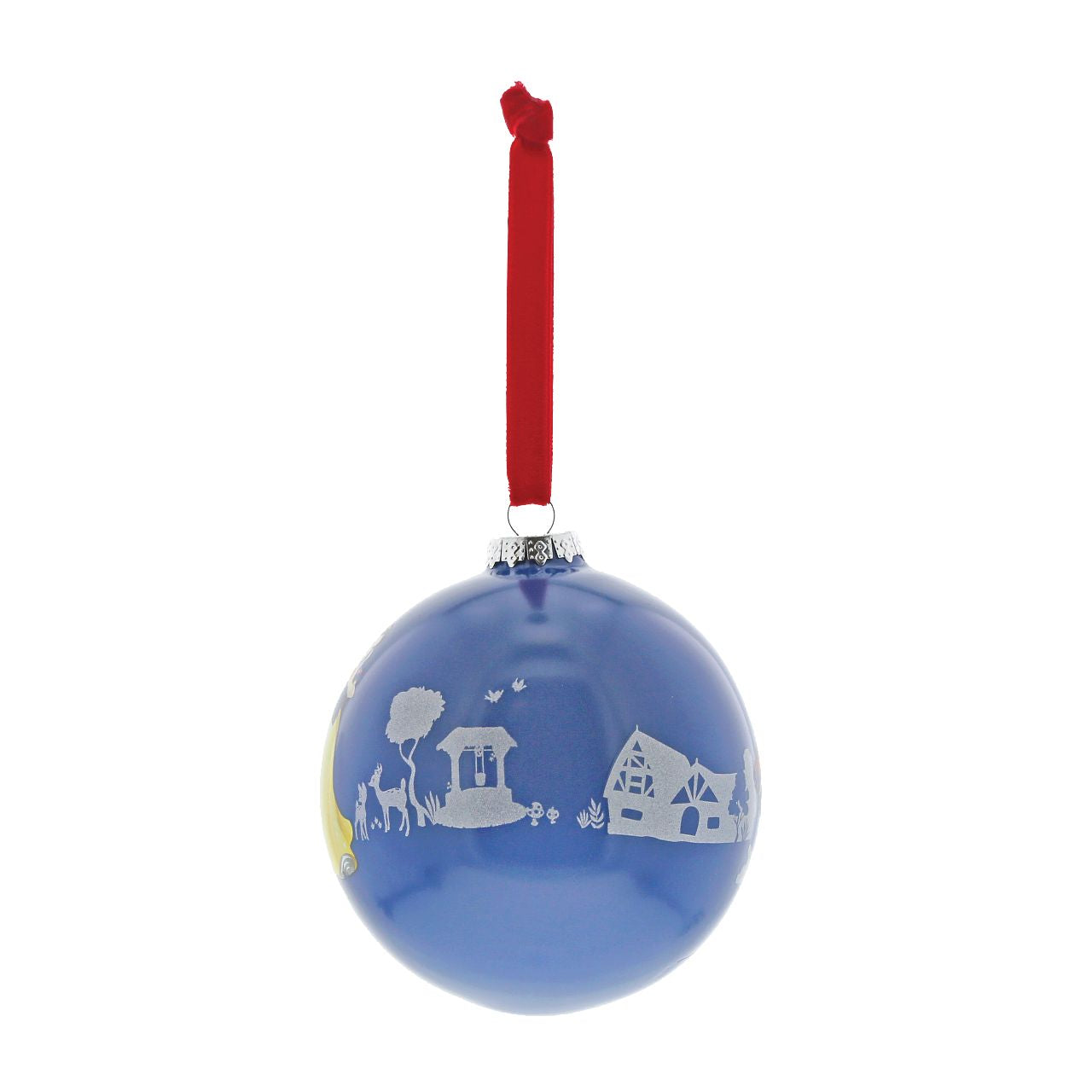 Disney Christmas Bauble Snow White and the Seven Dwarfs The Little Princess This beautiful glass bauble shows off the kind princess, Snow White against a fairy-tale woodland silhouette. This treasured keepsake would make a lovely unique gift for a friend, or a self-purchase to brighten up the home. Presented in a branded window box.