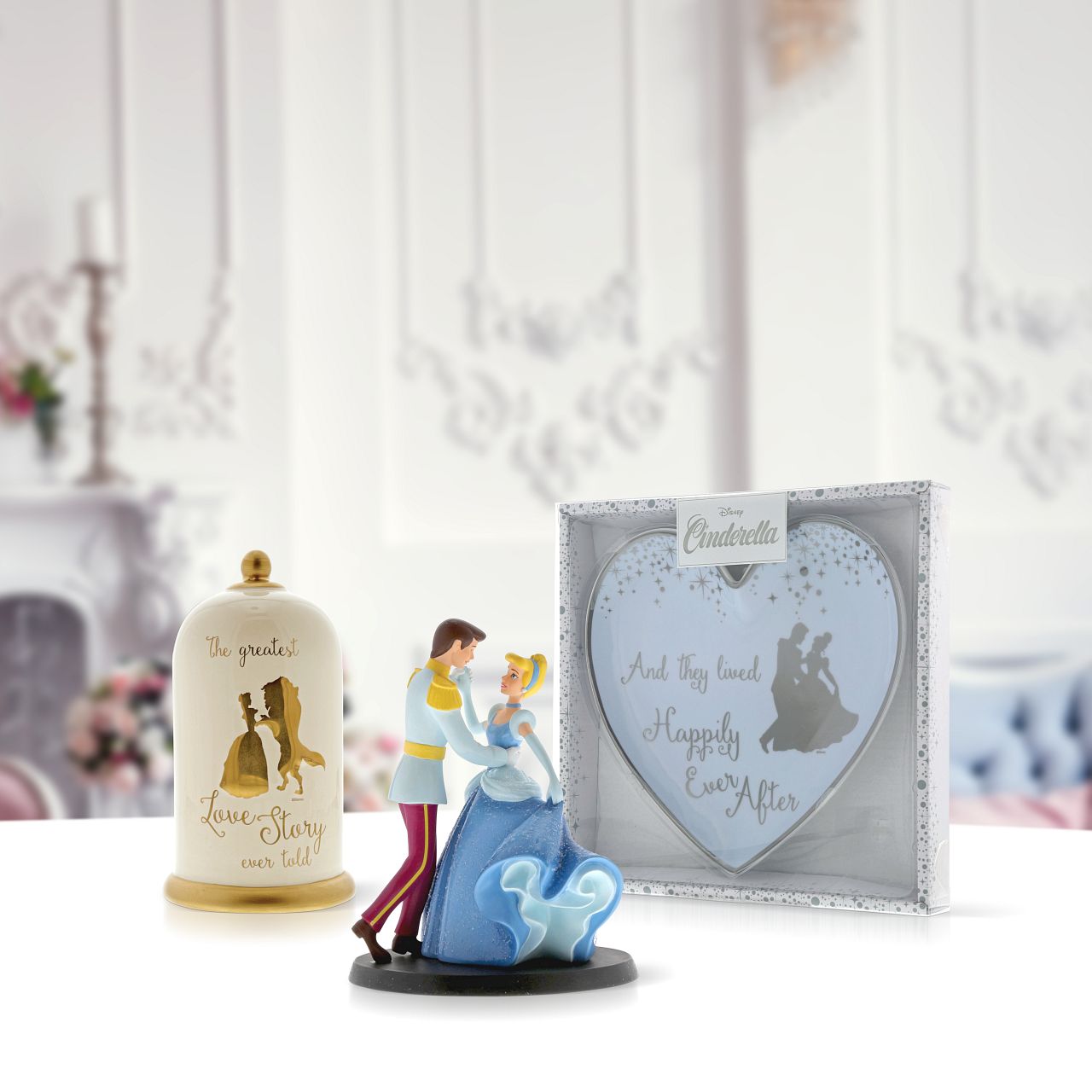 Disney Cinderella Wedding Cake Topper Place this enchanted Cinderella and Prince Charming figurine on top of your wedding cake using the plastic dish provided for a perfect representation of your happy ever after. The figurine is made from cast stone.