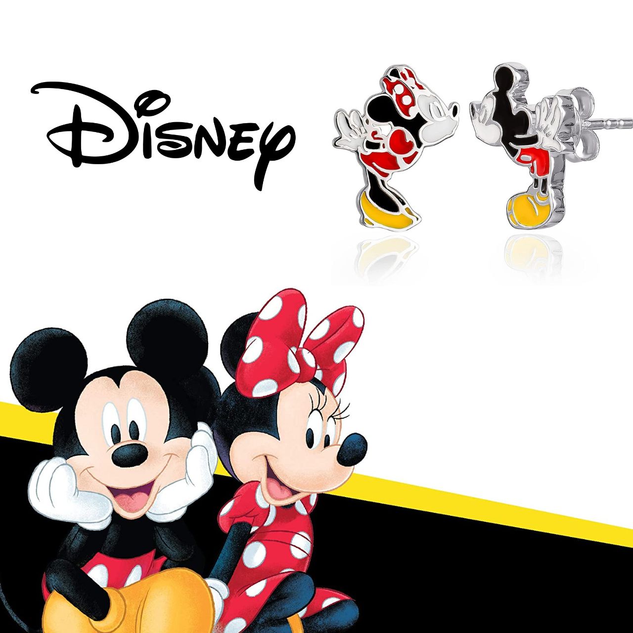 Peers Hardy Disney Mickey and Minnie Mouse Mismatched Stud Earrings This classic adorable pair has a unique mismatched quality of Mickey and Minnie Mouse Kissing, one in Mickeys shape one in Minnies shape leaning into a kiss and giving a playful twist to this classic accessory.