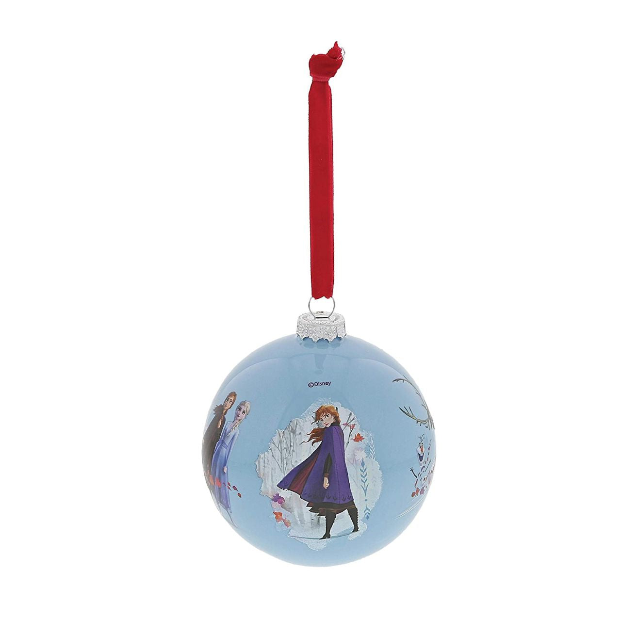 Disney Christmas Bauble Frozen Seek the Truth Elsa and Anna are joined by the lovable Olaf in their next adventure in this icy blue glass bauble. This Frozen treasured keepsake would make a lovely unique gift for a friend, or a self-purchase to brighten up the home. Presented in a branded window box.