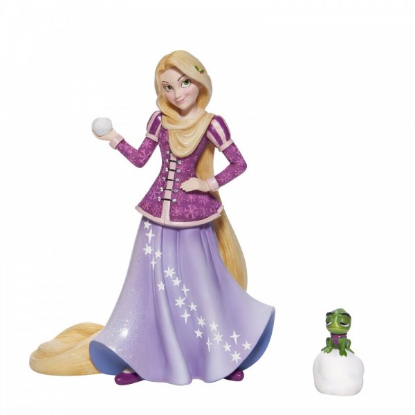 Disney Holiday Rapunzel Figurine  The 5th in the Disney Showcase Collection Holiday Princess series, Rapunzel swaps her weapon of choice, the cast iron pan, for a snowball and is ready for a fight.
