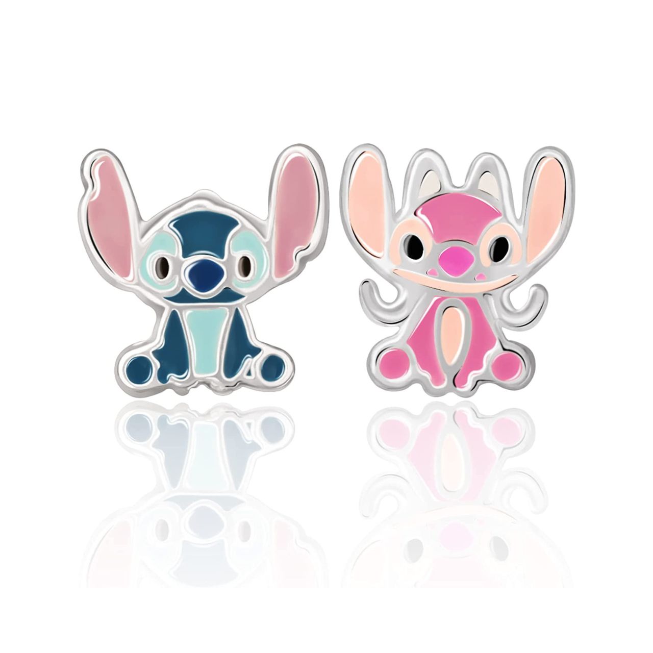 Disney Lilo & Stitch Stud Earrings - Mismatch Angel and Stitch Earrings Disney Lilo & Stitch mismatched earrings include one earring of the naughty, lovable alien Stitch, and one earring of Angel, the songbird alien that Stitch loves.