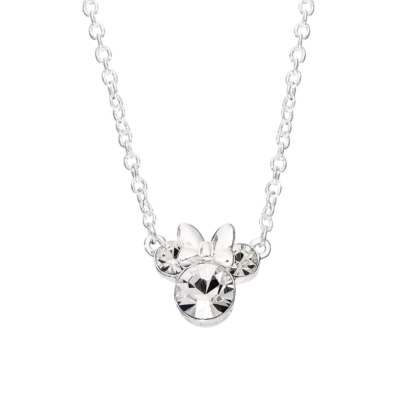 Disney Micky & Minnie Silver Silhouette Silver Bow CZ Pendant Stunning silver Pendant Necklace form a silhouette of Micky & Minnie Mouse's with silver bow and CZ Crystals adding a feminine touch to the Disney classic piece of Jewellery. Trendy and fashionable silver design, the Disney Micky & Minnie Mouse Silhouette Sterling Silver pendant add a chic, fun touch to any outfit.