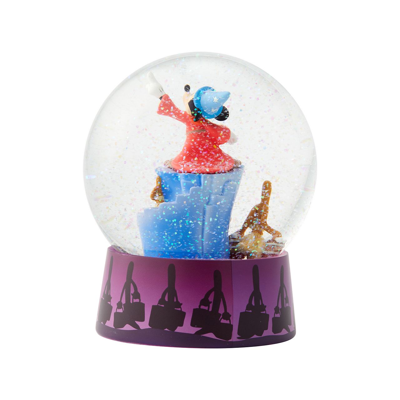 Disney Mickey Mouse Fantasia Waterball This waterball depicts the iconic scene from Fantasia where The Sorcerer's Apprentice uses magic to make the broomsticks come alive to help Mickey Mouse with his chores.