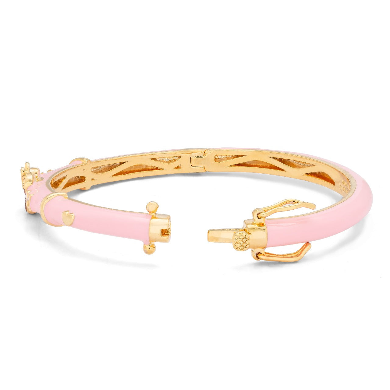 Disney Minnie Mouse Pink Glitter Bangle Bracelet with Yellow Gold Plating Stunning pink and gold plated bracelet form a silhouette Minnie Mouse's with Rose Gold bow adds a feminine touch to the Disney classic piece of Jewellery. Trendy and fashionable two tone design, the Disney Minnie Mouse Silhouette pink bracelet adds a chic, fun touch to any outfit.