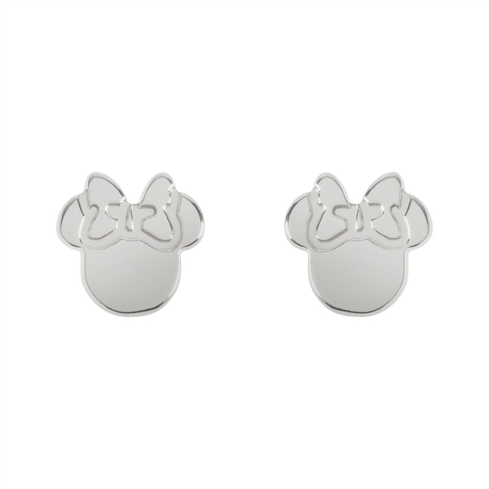 Disney Minnie Mouse Sterling Silver Silhouette Stud Earrings Peers Hardy Disney Minnie Mouse Sterling Silver Stud Earrings This classic adorable pair has a unique quality of Minnie Mouse silhouette. Trendy and fashionable design, the Disney Minnie Mouse famous pose Sterling Silver Stud Earrings will add a chic, fun touch to any outfit.