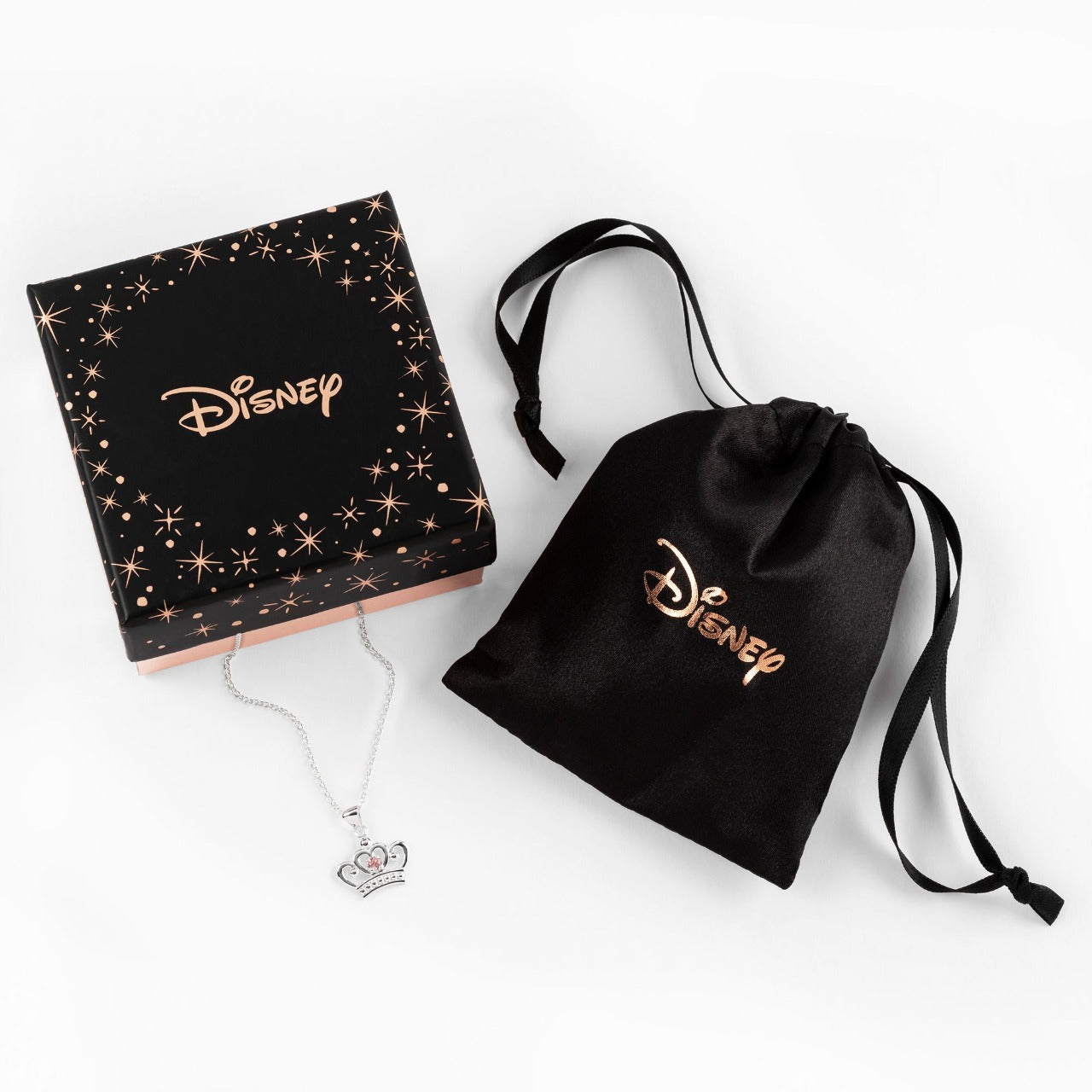 Disney Princess Silver Pink Crown Pendant with Pink Cubic Zirconia Disney Princess Collection, this silver beautiful shiny crown pendant with a pink stone necklace adding a feminine touch to the Disney classic piece of Jewellery. Trendy and fashionable design, the Disney Princess collection, sterling silver crown with pink crystal necklace will add a chic, fun touch to any outfit.