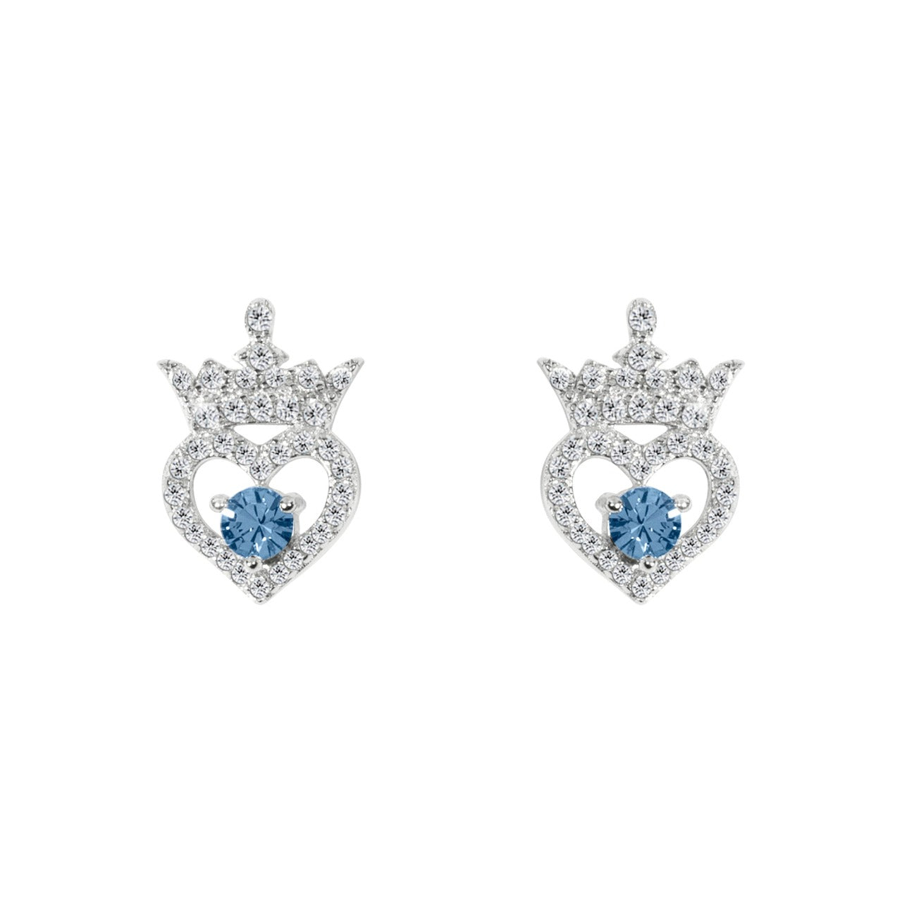 Disney Princess Sterling Silver Birthstone Crown Earrings – December Beautiful silver Birthstone princess crown earrings with CZ crystals adding a feminine touch to the Disney classic piece of Jewellery. Trendy and fashionable design, the Disney princess sterling silver earrings add a chic, fun touch to any outfit. the perfect gift for any Disney Princess fan.