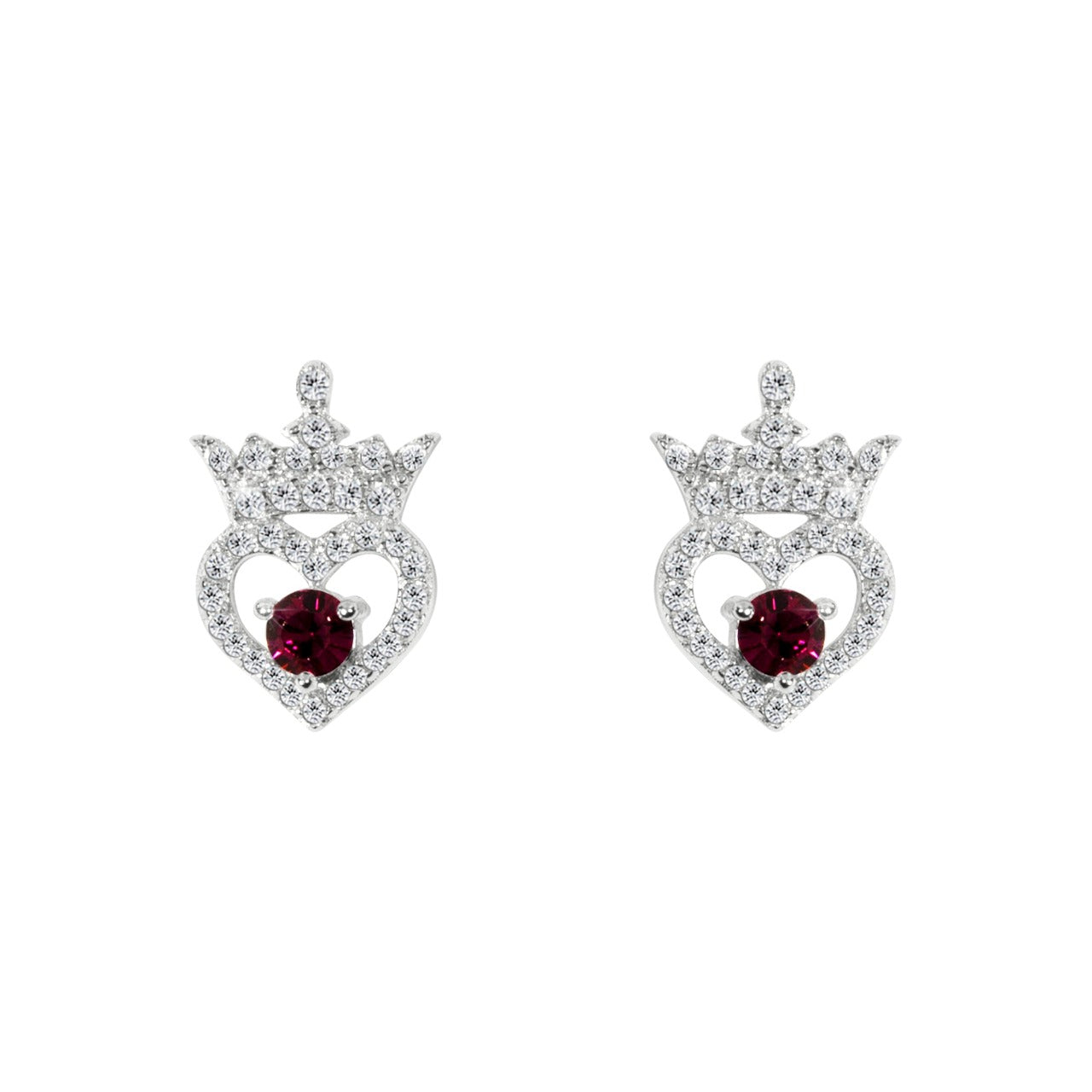 Disney Princess Sterling Silver Birthstone Crown Earrings – January Beautiful silver Birthstone princess crown earrings with CZ crystals adding a feminine touch to the Disney classic piece of Jewellery. Trendy and fashionable design, the Disney princess sterling silver earrings add a chic, fun touch to any outfit. the perfect gift for any Disney Princess fan