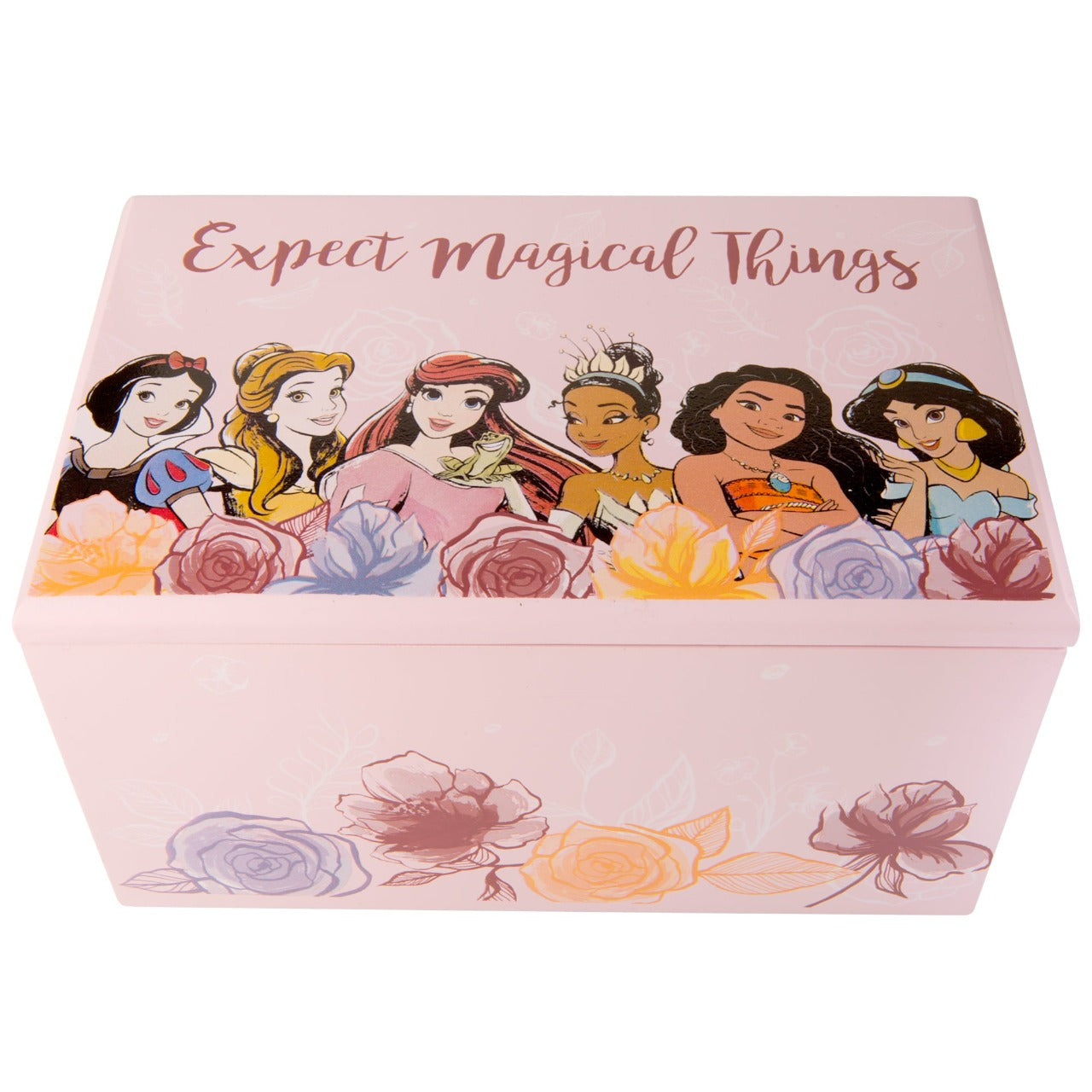 Disney Princess Wooden Jewellery Box With Hinged Lid Official Disney Princess Jewellery box is the perfect gift for any Disney fan! This Pink jewellery box is made with solid wood which features a hinged lid. The Disney Collection features favourite characters from cult classics. There is something for every Disney fan no matter their age. Disney Princess and Beauty And The Beast collections are also available.