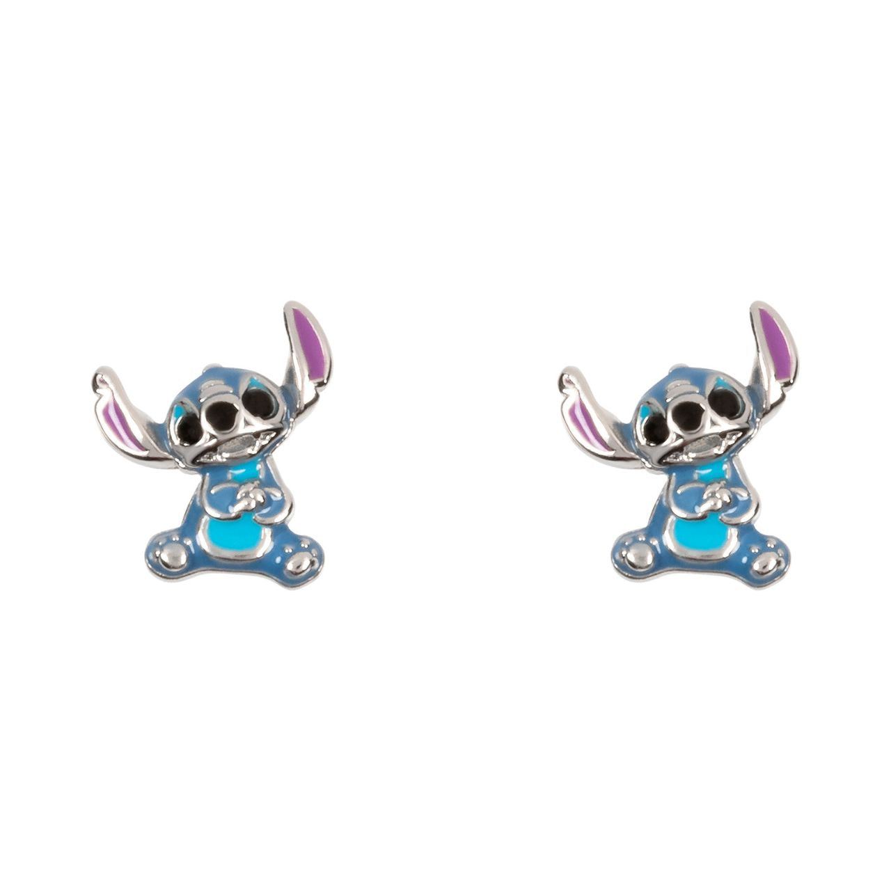 Disney Stitch Sterling Silver Blue Enamel Earrings These adorably crafted Disney Stitch earrings are crafted from sterling silver with a blue enamel finish, lending a touch of whimsy to any ensemble.