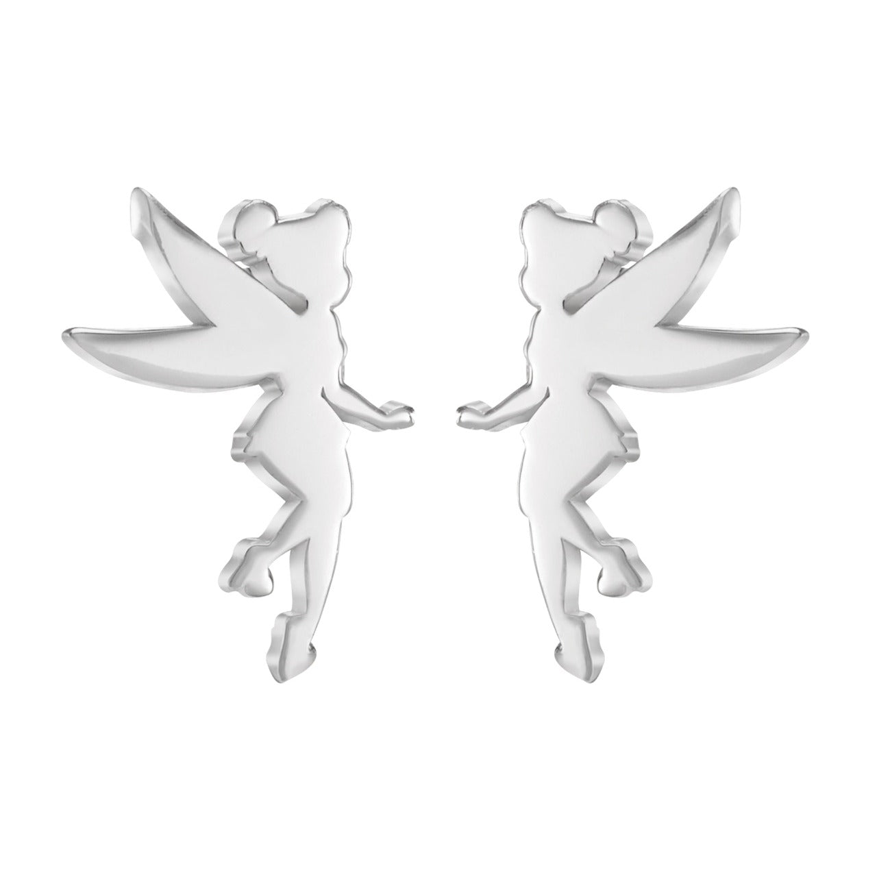 Disney Tinkerbell Silhouette Sterling Silver Stud Earrings Princess Collection Disney Princess Collection, add that magical look with these amazing and instantly recognizable famous silhouette of Tinkerbell. Trendy and fashionable design, the Disney Princess collection, sterling silver earrings add a chic, fun touch to any outfit.