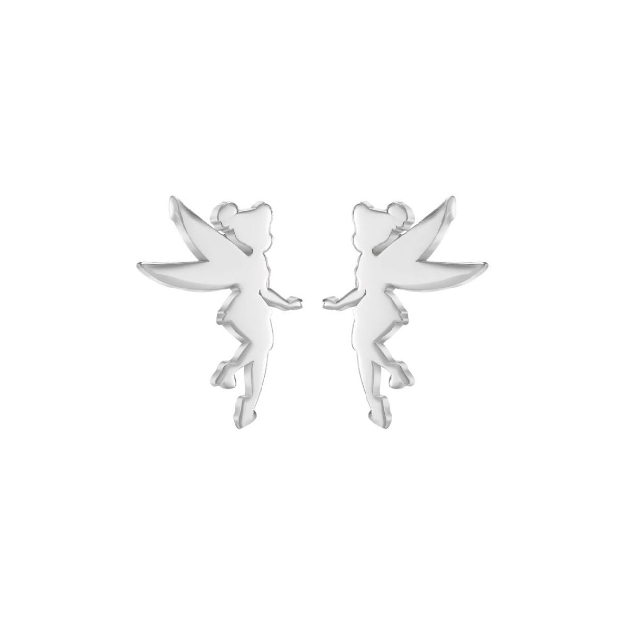 Disney Tinkerbell Silhouette Sterling Silver Stud Earrings Princess Collection Disney Princess Collection, add that magical look with these amazing and instantly recognizable famous silhouette of Tinkerbell. Trendy and fashionable design, the Disney Princess collection, sterling silver earrings add a chic, fun touch to any outfit.