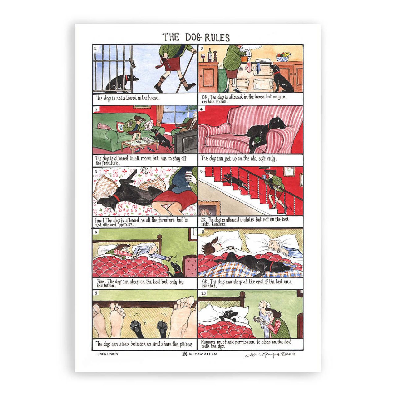 Samuel Lamont Dog Rules Tea Towel Our playful Tottering by Gently range brings this 100% Cotton Tea Towel in bestselling “The Dog Rules”. This humourus and playful design is perfect for everyday use, displaying in your home with its easy hang loop, or gifting to friends or family.