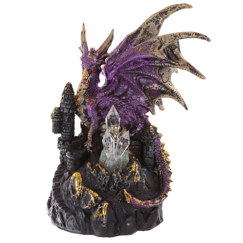 Dark Legends Dragon on Castle with LED Crystal - Purple