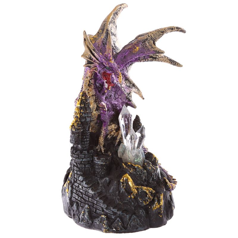 Dark Legends Dragon on Castle with LED Crystal - Purple
