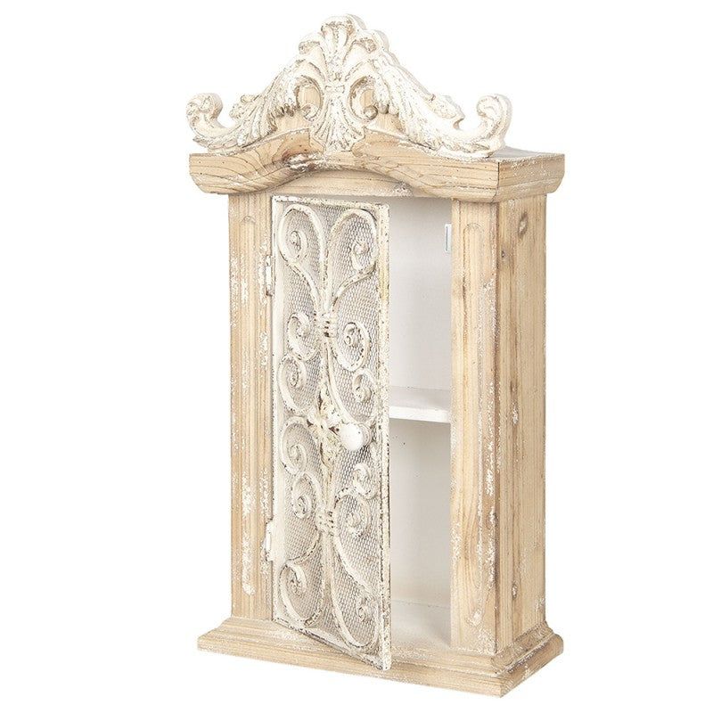 Clayre & Eef Country Style Brown Wood Wall Cupboard Wall Cupboard 32*16*61 cm Brown Wood Curls Rectangle