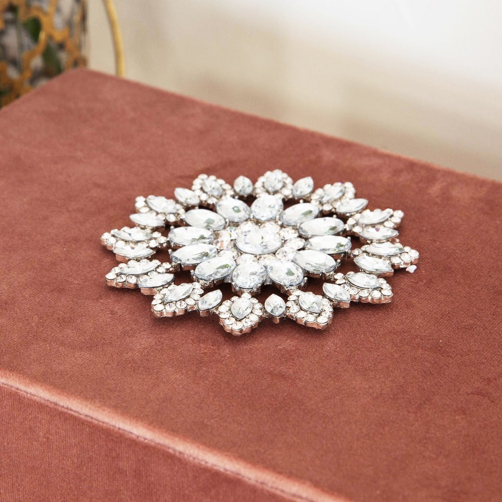 Dusky Pink Velvet Jewellery Box with Crystal Flower Store those sparkly bits in style with this dusky pink velvet jewellery box with crystal encrusted flower on the lid