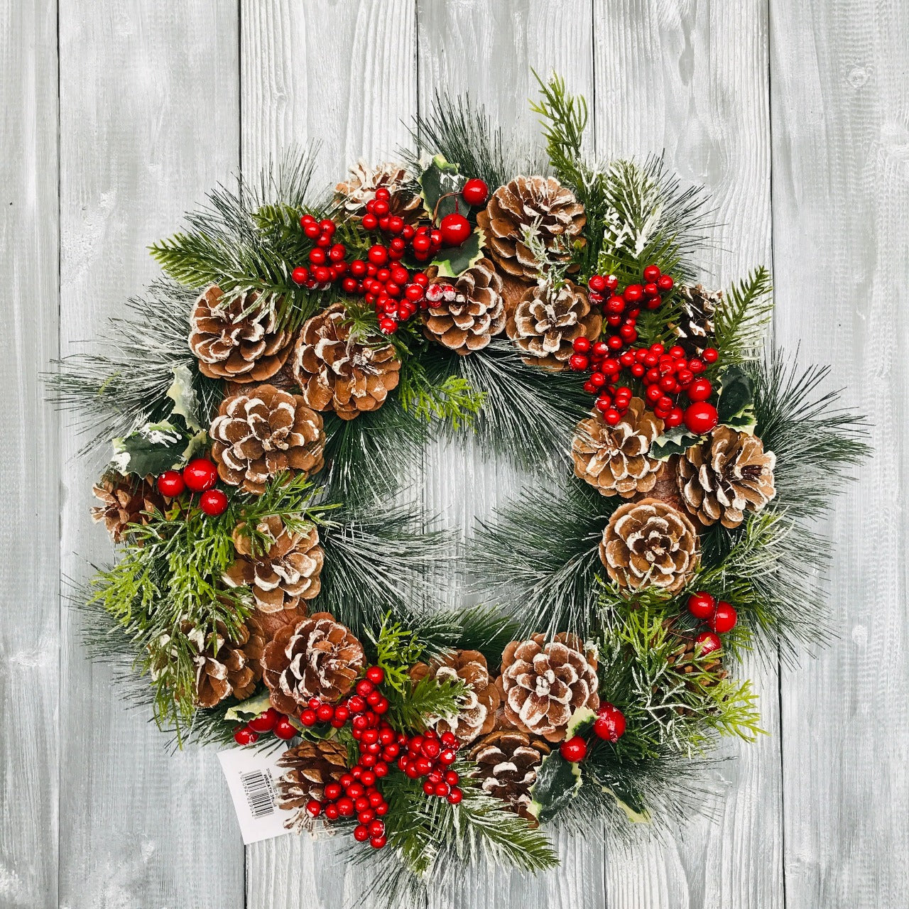 Enchante Christmas Wreath - Snow Kissed Foliage Beautiful Christmas Wreath - with pine cones, berries - all with a frosting of snow