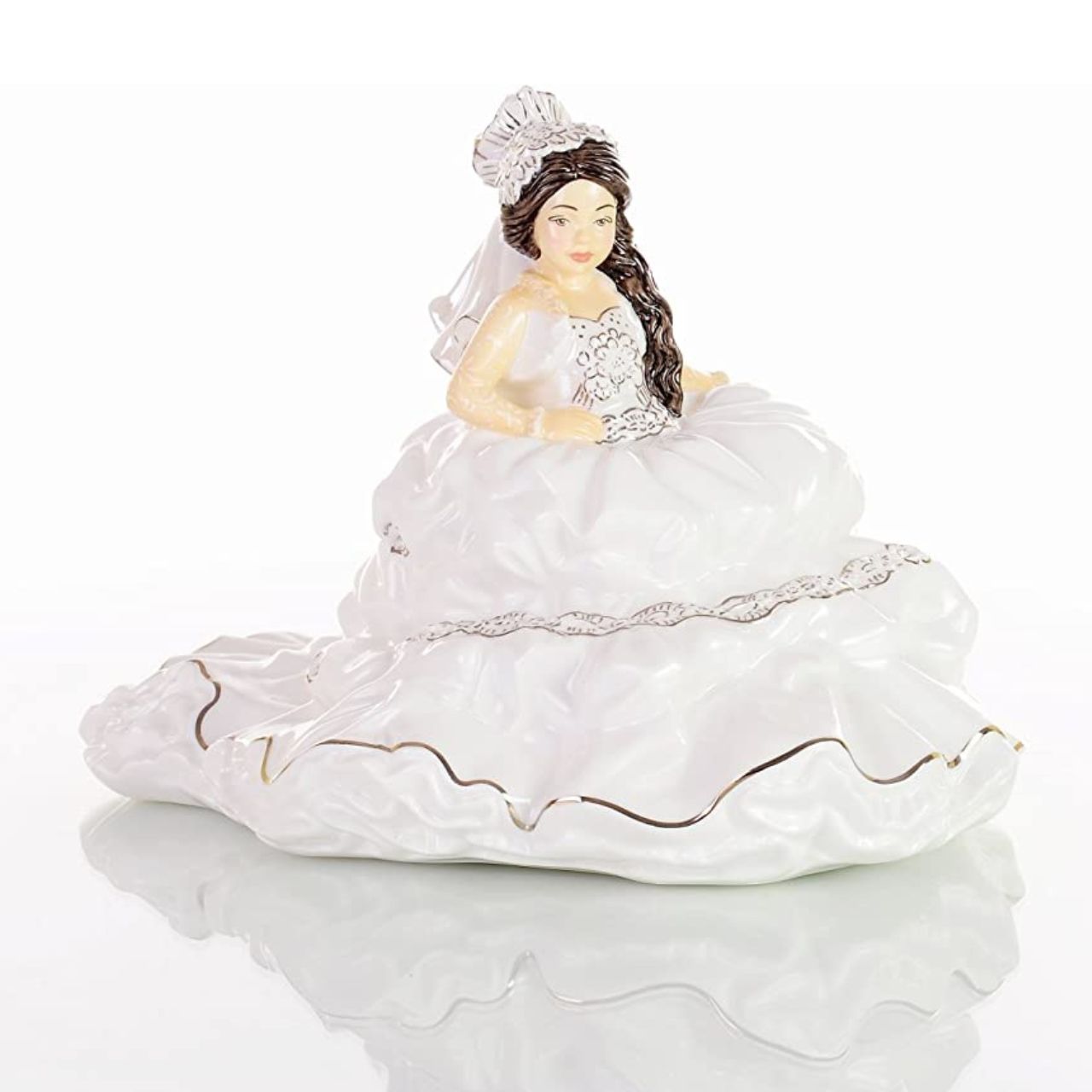 English Ladies Mini Fairytale Gypsy Bride Brunette The Mini Fairytale Gypsy Brides are popular additions to the English Ladies Co’s figurine collection by Thelma Madine and make perfect Bridesmaids for the Fairytale Gypsy Bride!