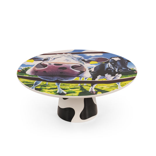 Tipperary Crystal Eoin O'Connor Cow Cake Stand - NEW 2022  EOIN O’CONNOR’S eclectic style and striking use of colour makes his work instantly recognisable. While his command over scale and perspective is rooted in his architectural trainin.