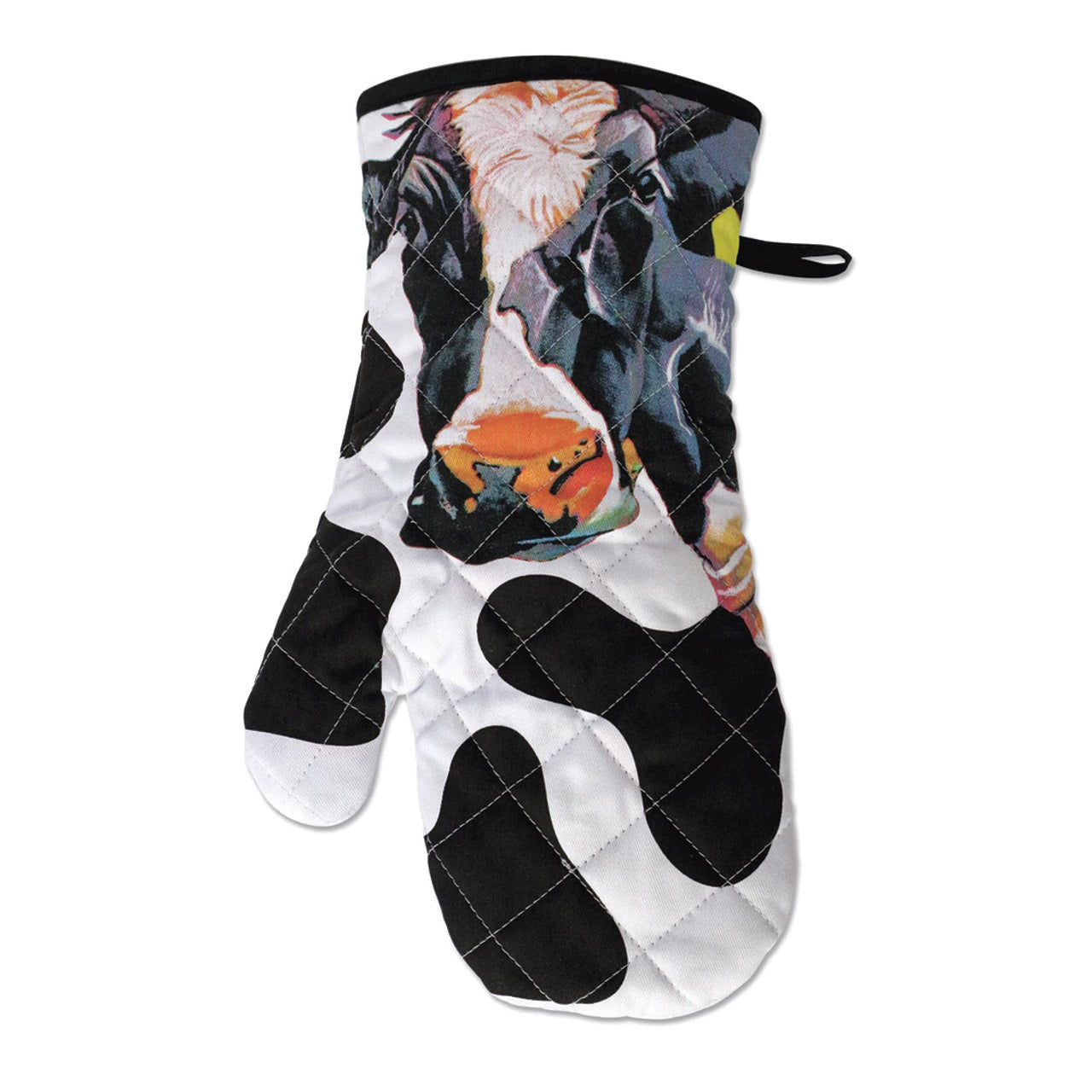 Belle of the Ball adorns this single oven glove by Eoin O'Connor. Quilted 100% cotton and heat resistant, hanging loop and also machine washable.