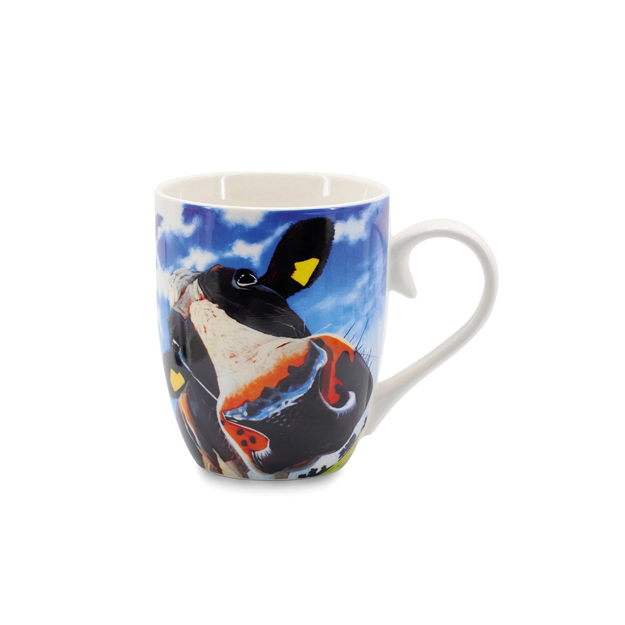 Eoin O'Connor - Snooty Cow Mug - NEW  EOIN O’CONNOR’S eclectic style and striking use of colour makes his work instantly recognisable. While his command over scale and perspective is rooted in his architectural training, his passion remains firmly grounded in creating strikingly vibrant paintings which echo his unique view of Irish life