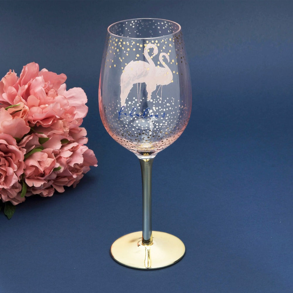 Fabulous Flamingo Wine Glass with Gold Electroplating Give that perfect vintage the perfect partner with this luxury 'Fabulous' Flamingos gold electroplated wine glass. From Swan Lake by Hotchpotch - elegant and dreamy giftware with love from london.