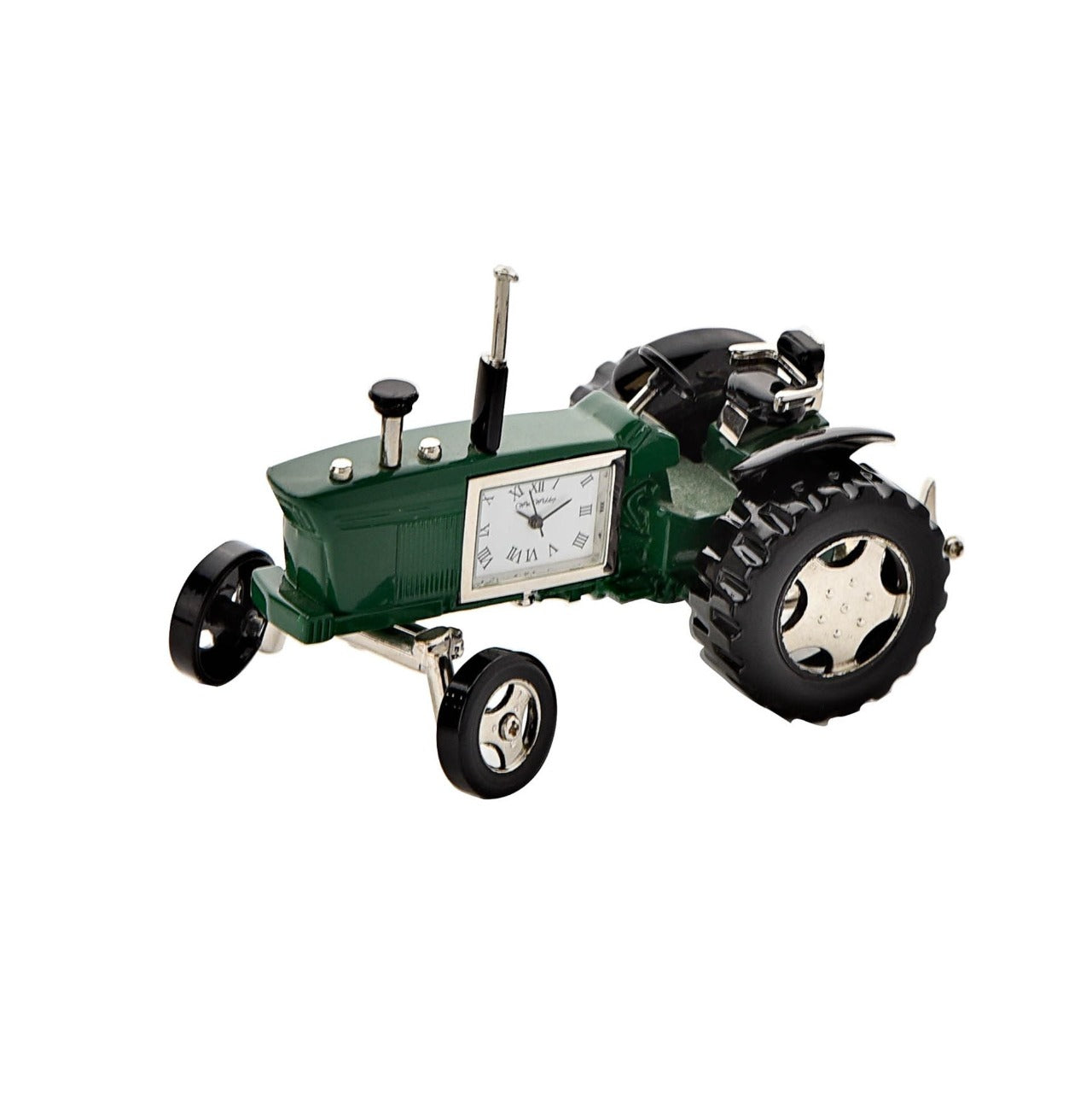 Miniature Clock Farmers Green Tractor by William Widdop Bring a unique and quirky touch to the home with this stylish miniature clock made with great attention to detail. The miniature tractor is a great gift for someone who has an interest in the farming world.