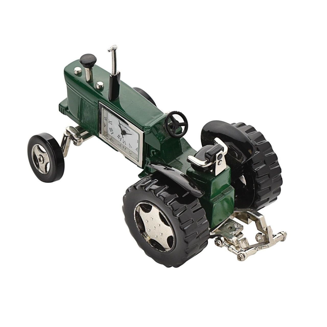 Miniature Clock Farmers Green Tractor by William Widdop Bring a unique and quirky touch to the home with this stylish miniature clock made with great attention to detail. The miniature tractor is a great gift for someone who has an interest in the farming world.