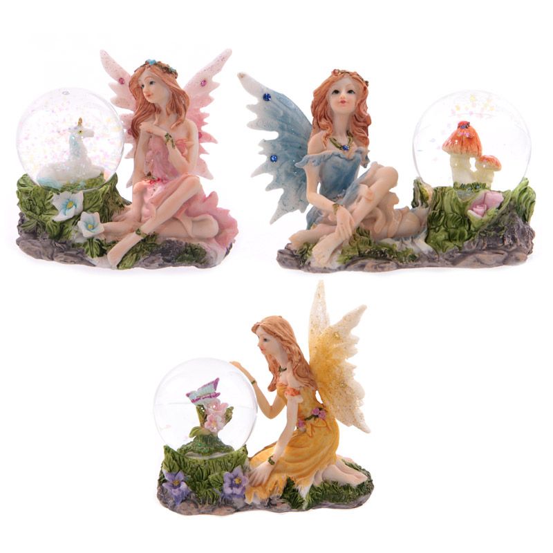 Flower Fairy Sitting Snow Globe - Pink
